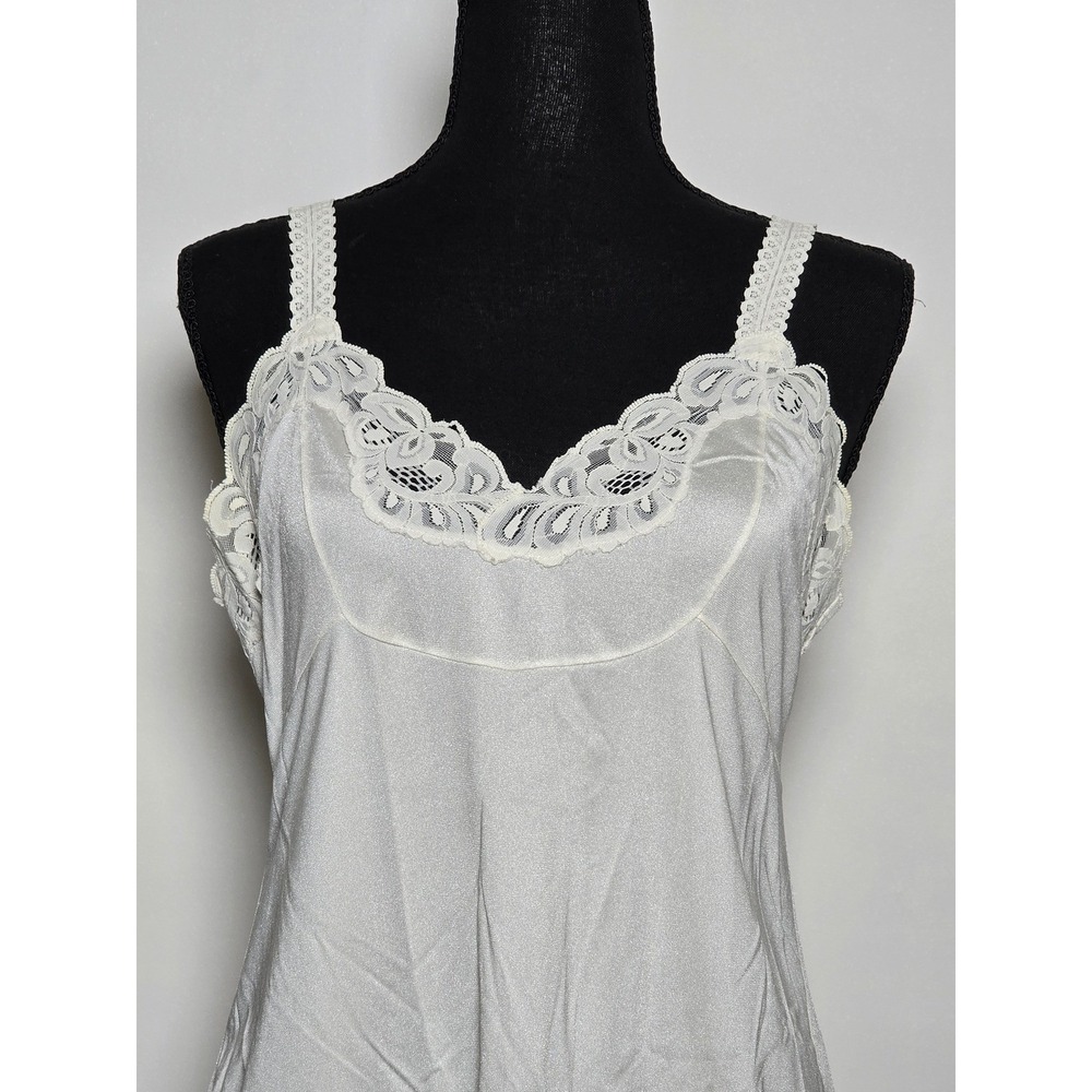 Vintage Inspired Women's Lace Trim Slip Dress Ivory White Midi Floral Lace boho